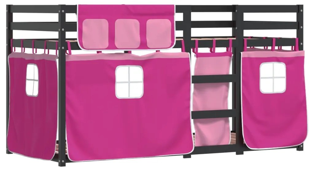 Beliche com cortinas 90x200 cm madeira de pinho maciça rosa