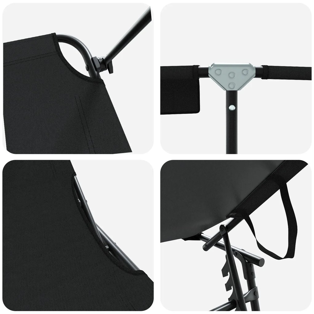 Espreguiçadeira dobrável com toldo Tecido Oxford 600D Preto