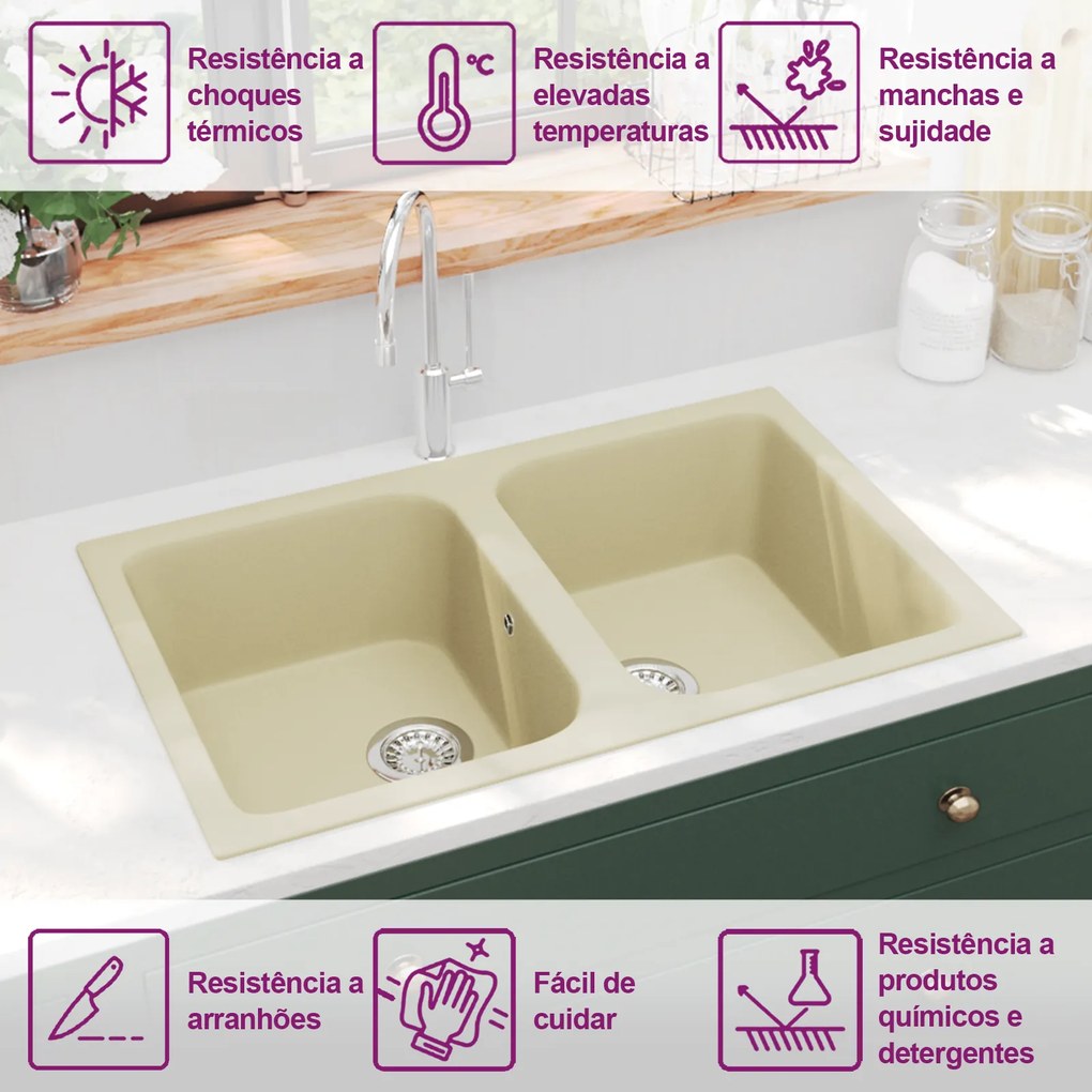 Pia de Cozinha Bege 760x480x184 mm Granito