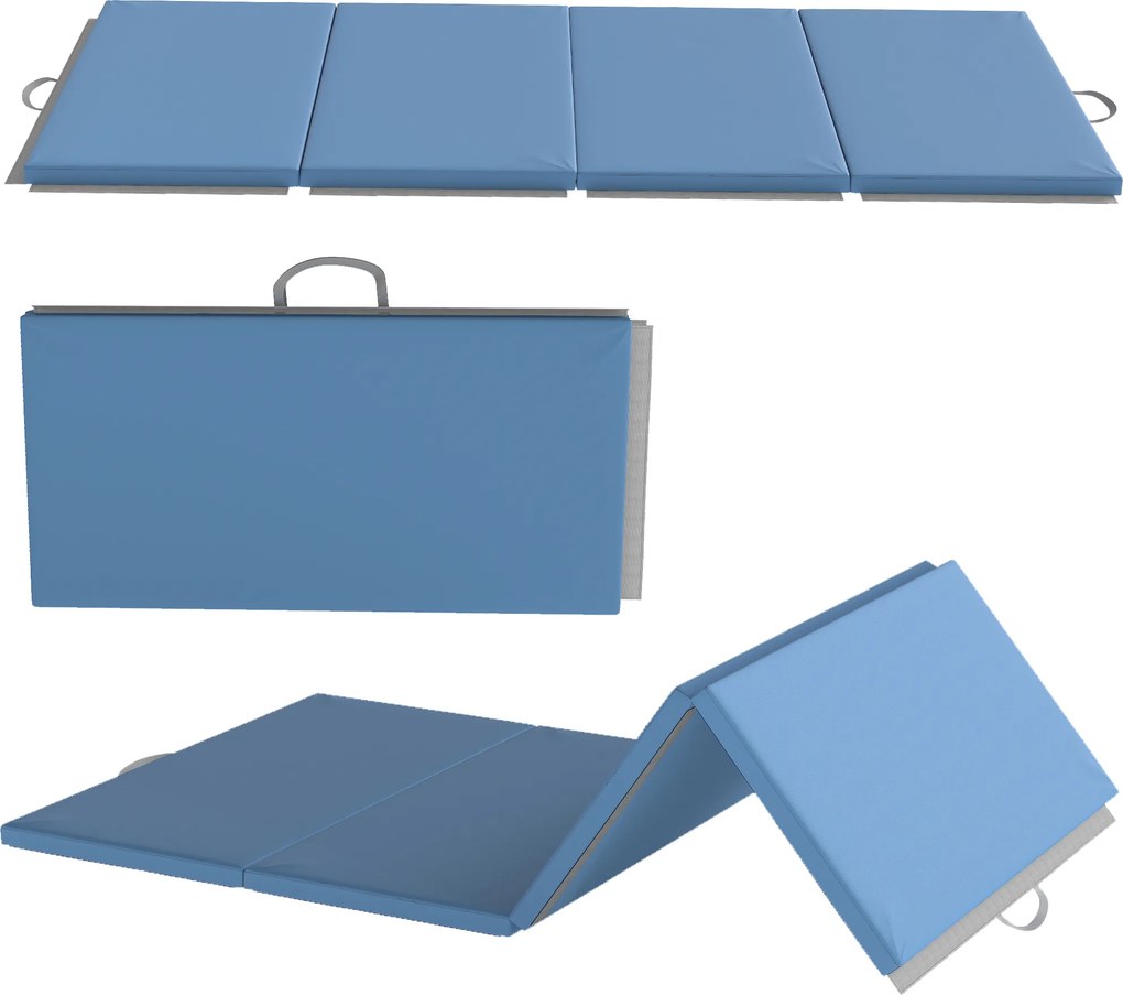 Colchão de Ginástica Dobrável com Espessura de 5 cm e Alças de Transporte para Yoga Aeróbica 240x120x5 cm Azul Claro