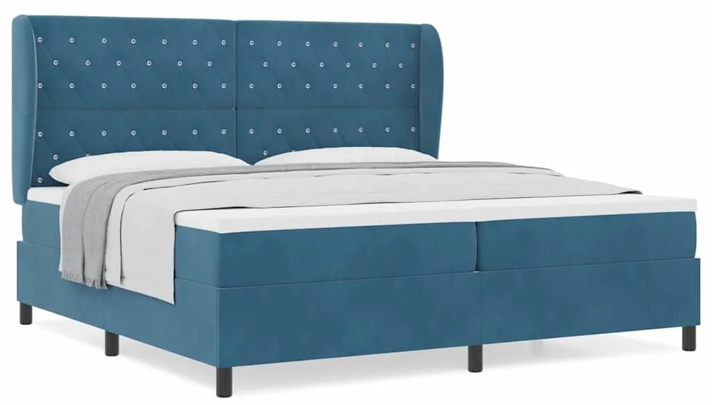 Cama Box com Colchão Azul Escuro 200x200 cm em Veludo