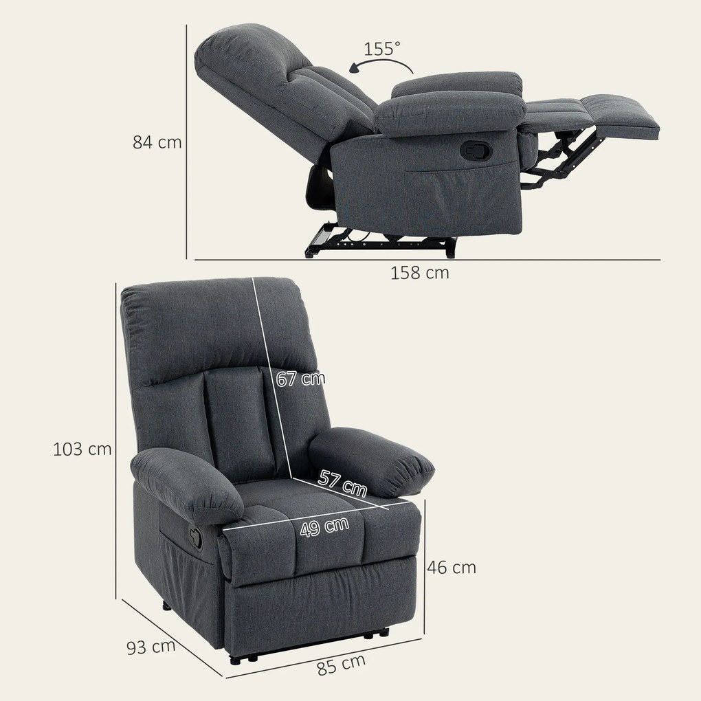 Poltrona de Massagem Relax Reclinável com 8 Pontos de Massagem e Função Calor 85x93x103 cm Cinza