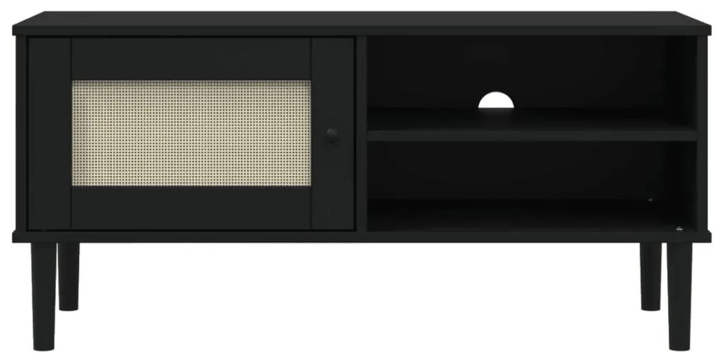 Móvel de TV SENJA aspeto vime 106x40x49 cm pinho maciço preto