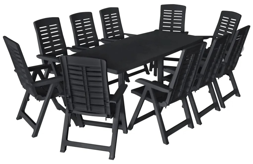 vidaXL Conjunto de jantar de exterior 11 pcs plástico antracite