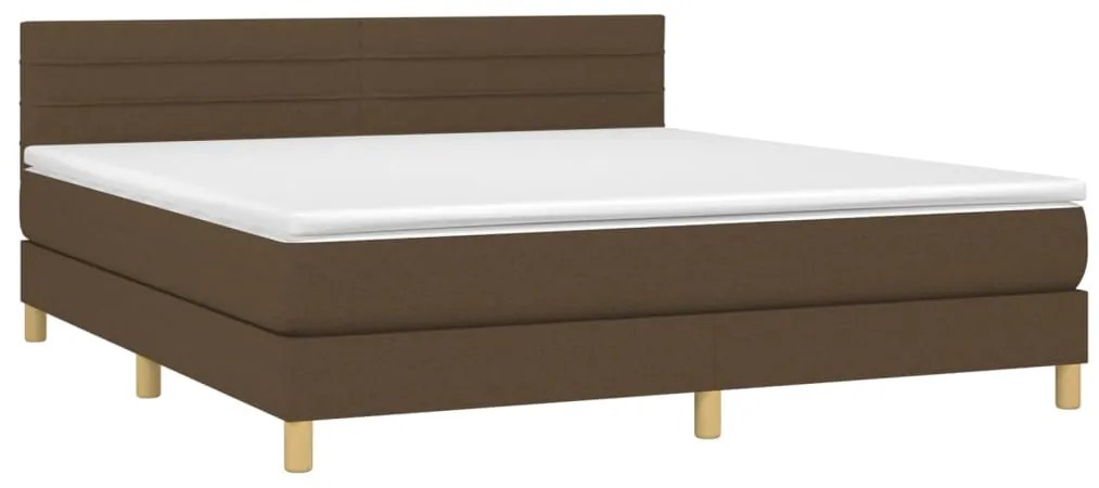 Cama box spring c/ colchão/LED 160x200cm tecido castanho-escuro