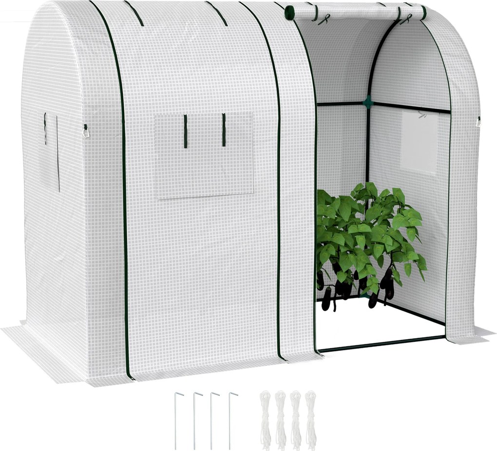 Estufa de jardim 185 x 94 x 150 cm de 1,8 m² para tomateiros, com 2 portas de correr com fecho de correr e 4 janelas enroláveis, em aço e PE 135 g/m²,
