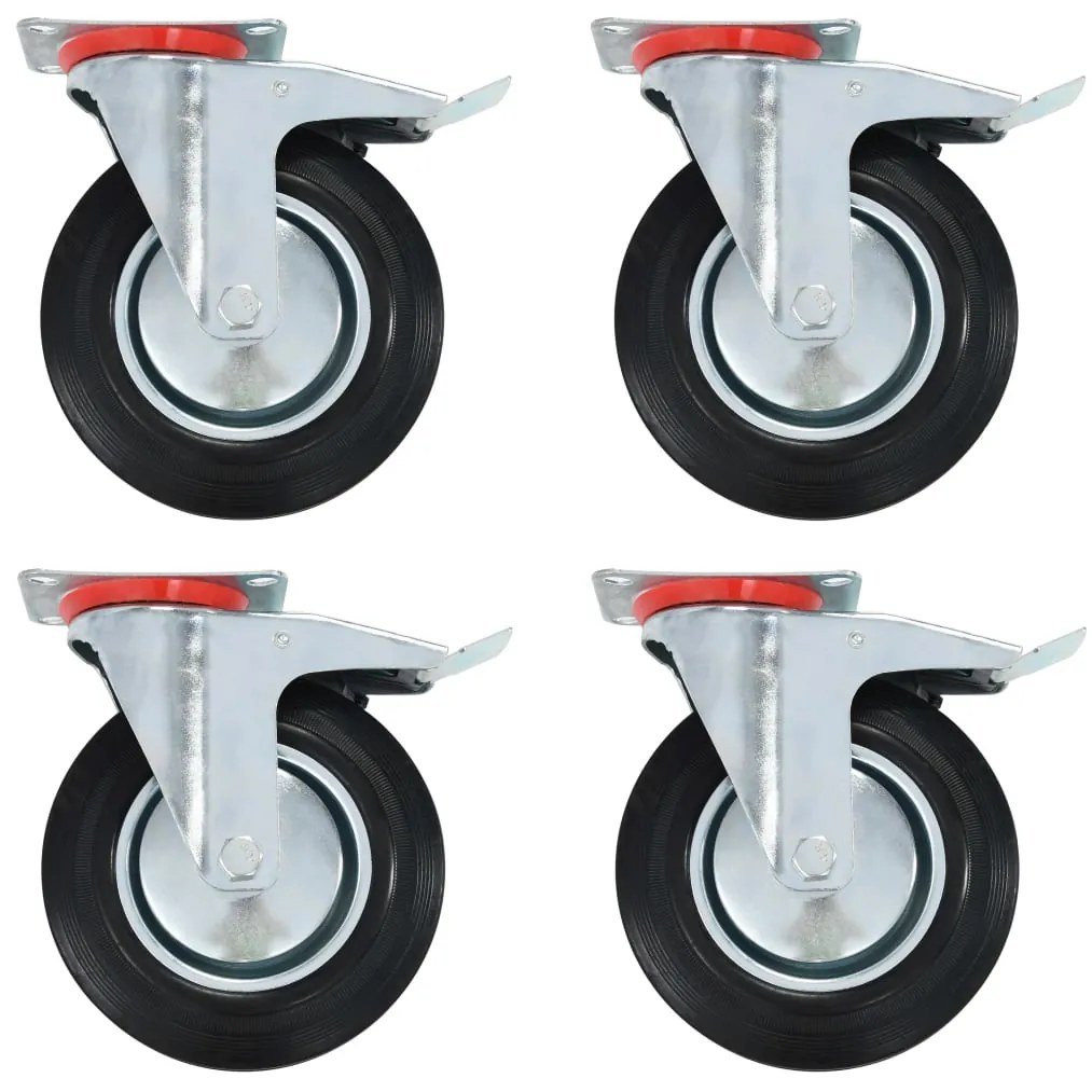Rodas giratórias com travões duplos 4 pcs 200 mm
