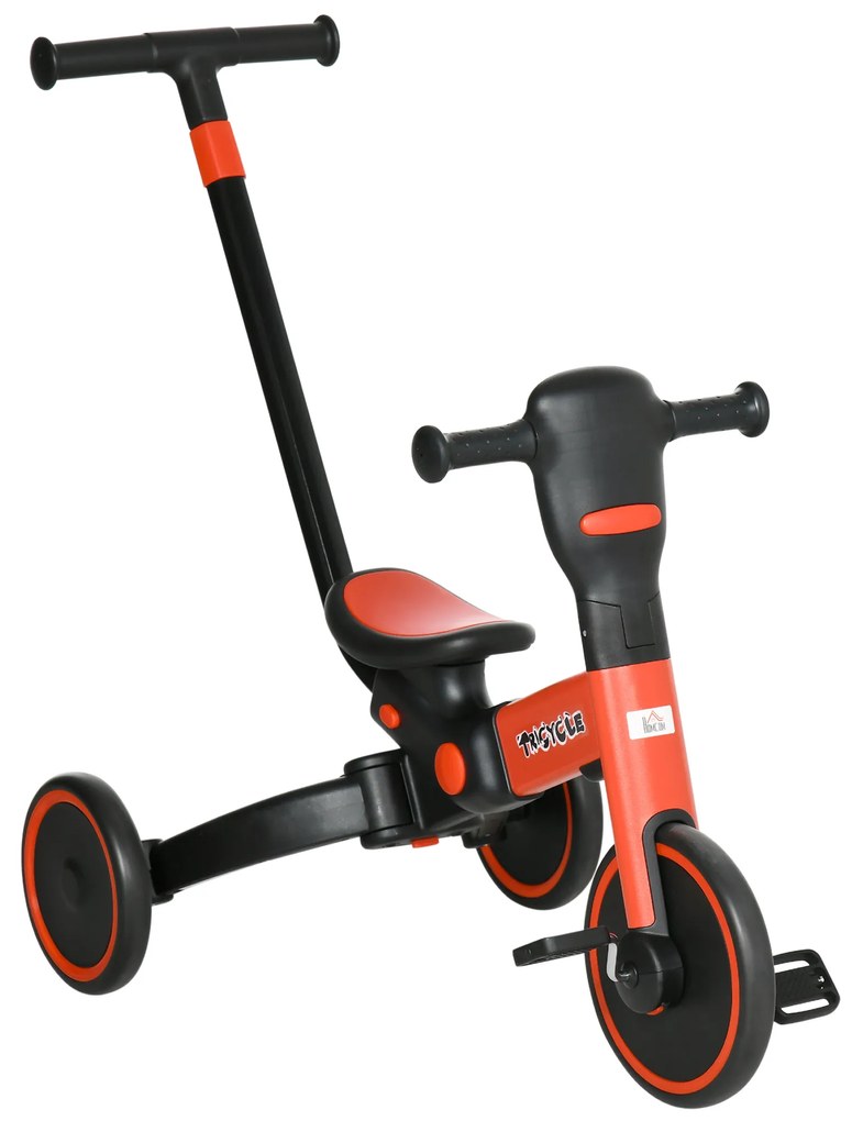 HOMCOM Triciclo Infantil 4 em 1 com Guiador Ajustável e Desmontável Estrutura de Liga de Alumínio 101x45x76,2-98,8cm Vermelho | Aosom Portugal