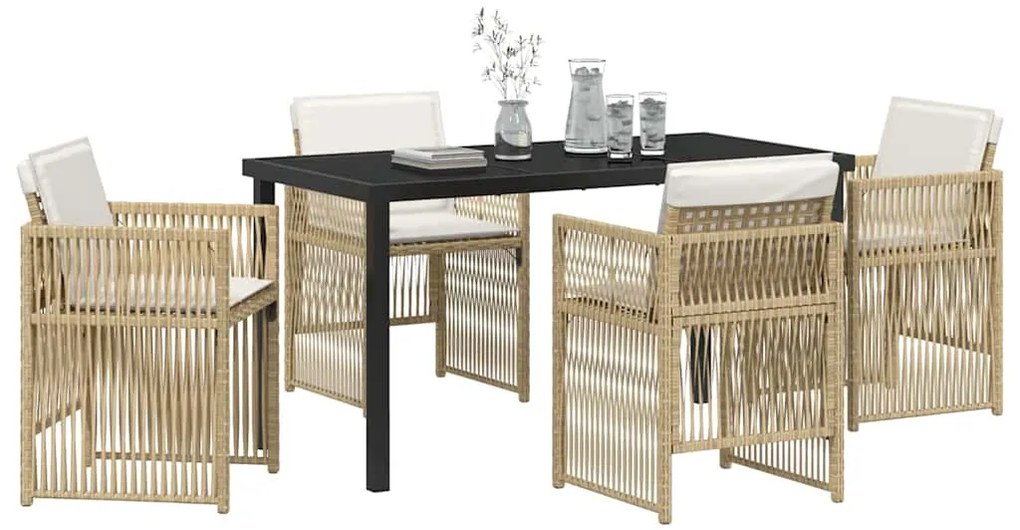 Conjunto de Jantar de Jardim de 5 Peças com Almofadas Rattan Bege