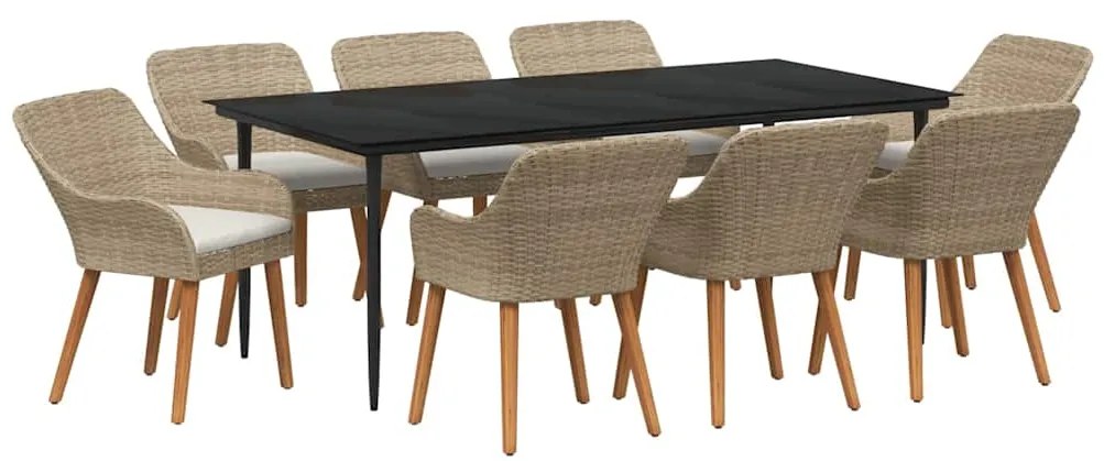Conjunto de Jantar de Jardim com 9 Peças Bege em Rattan Polietileno