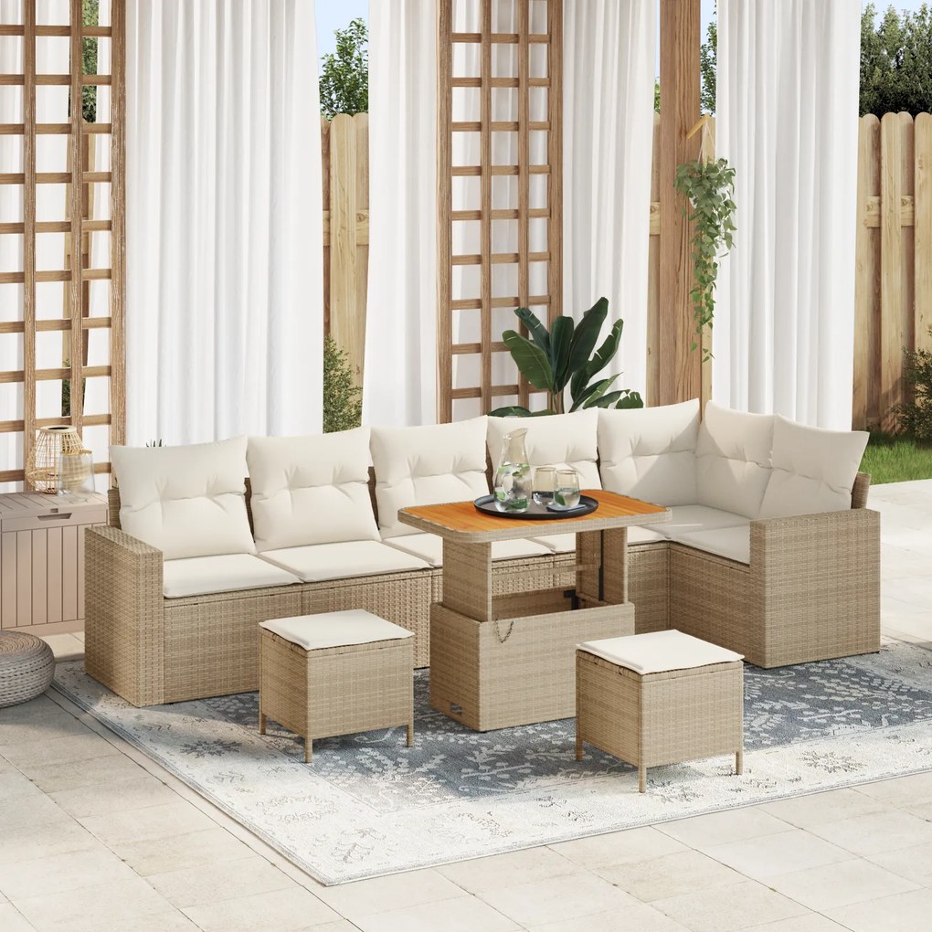Conjunto de Sofá de Jardim vidaXL de 9 Peças com Almofadas em Ratan Po