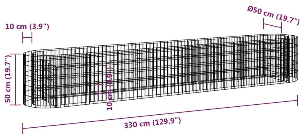 Canteiro elevado/cesto gabião 330x50x50 cm ferro galvanizado