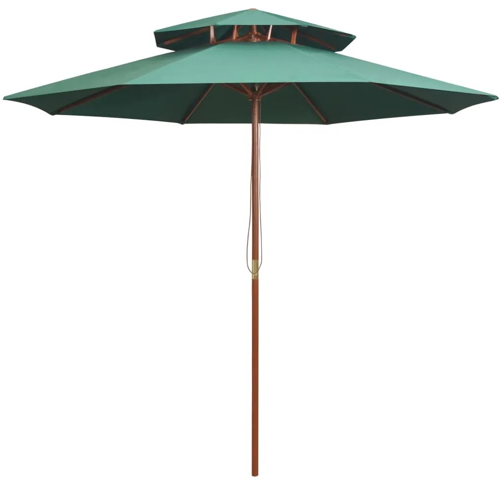 vidaXL Guarda-sol c/ 2 coberturas e mastro em madeira 270x270 cm verde