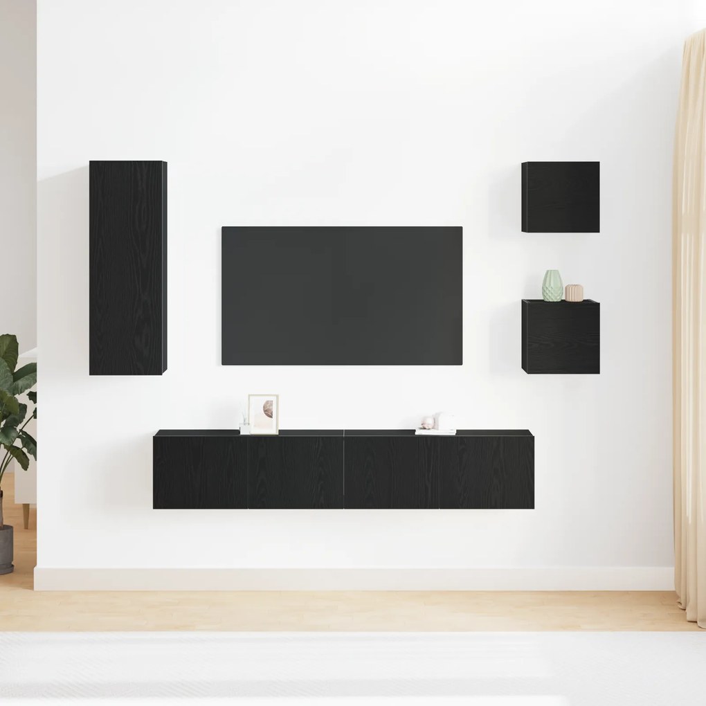 Conjunto de Estante pra TV de 5 Peças em Carvalho Preto