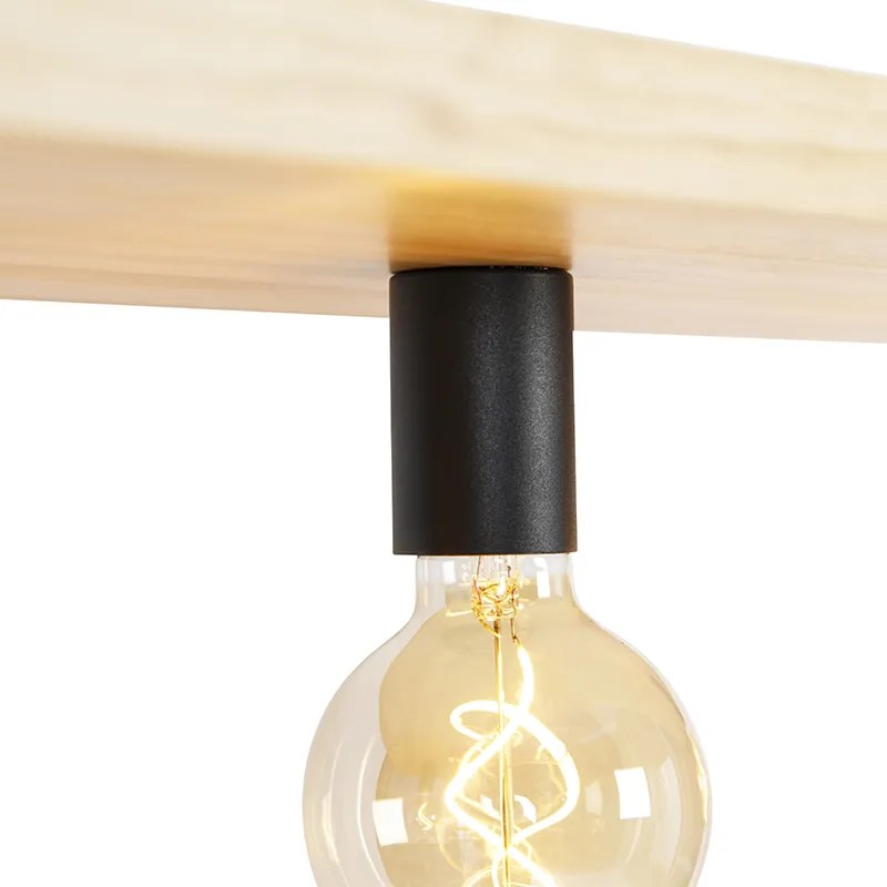 LED Candeeiro de suspensão inteligente preto com madeira 4 luzes incl. Wifi G95 - Prateleira Industrial