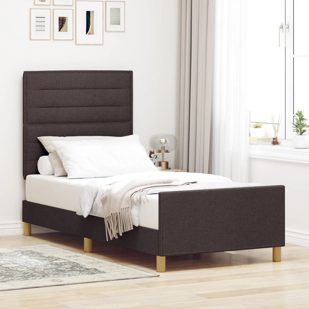 Estrutura de Cama vidaXL Castanho Escuro 90x190 cm Tecido