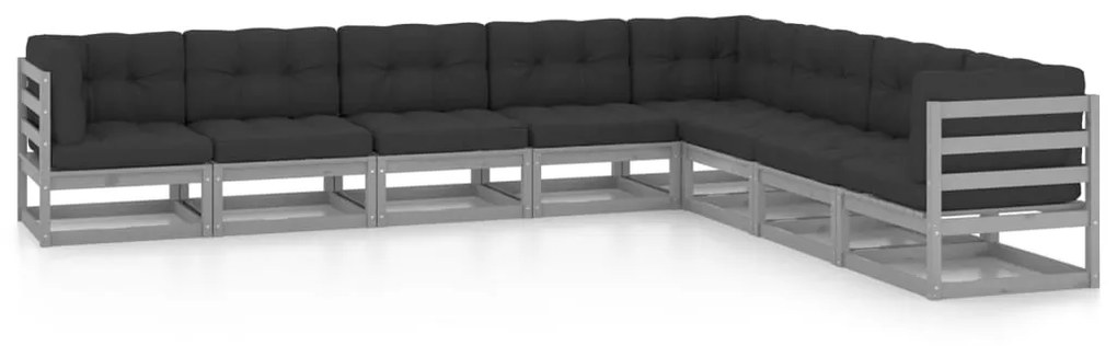 vidaXL 8 pcs conjunto lounge de jardim + almofadões pinho maciço cinza