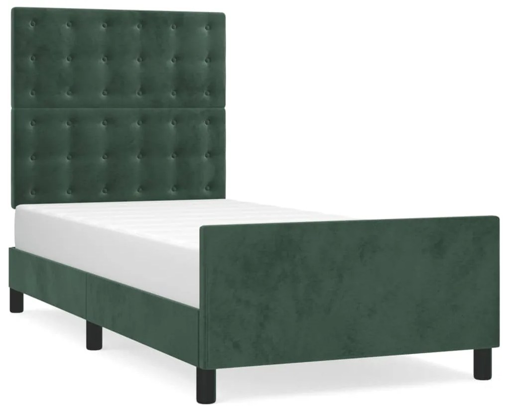 Estrutura de cama c/ cabeceira 90x200 cm veludo verde-escuro