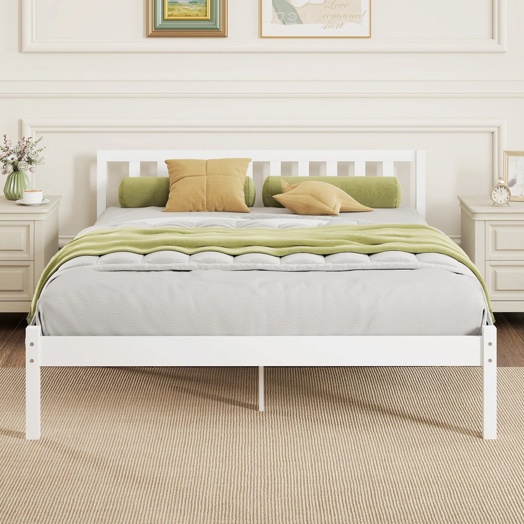 Estrutura de cama em madeira maciça 140x190 cm (COLCHÃO NÃO INCLUIDO), cama individual com cabeceira e base de ripas resistente, para crianças e adult