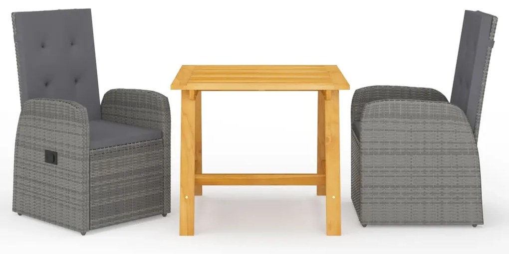 3 pcs conjunto de jantar para jardim cinzento