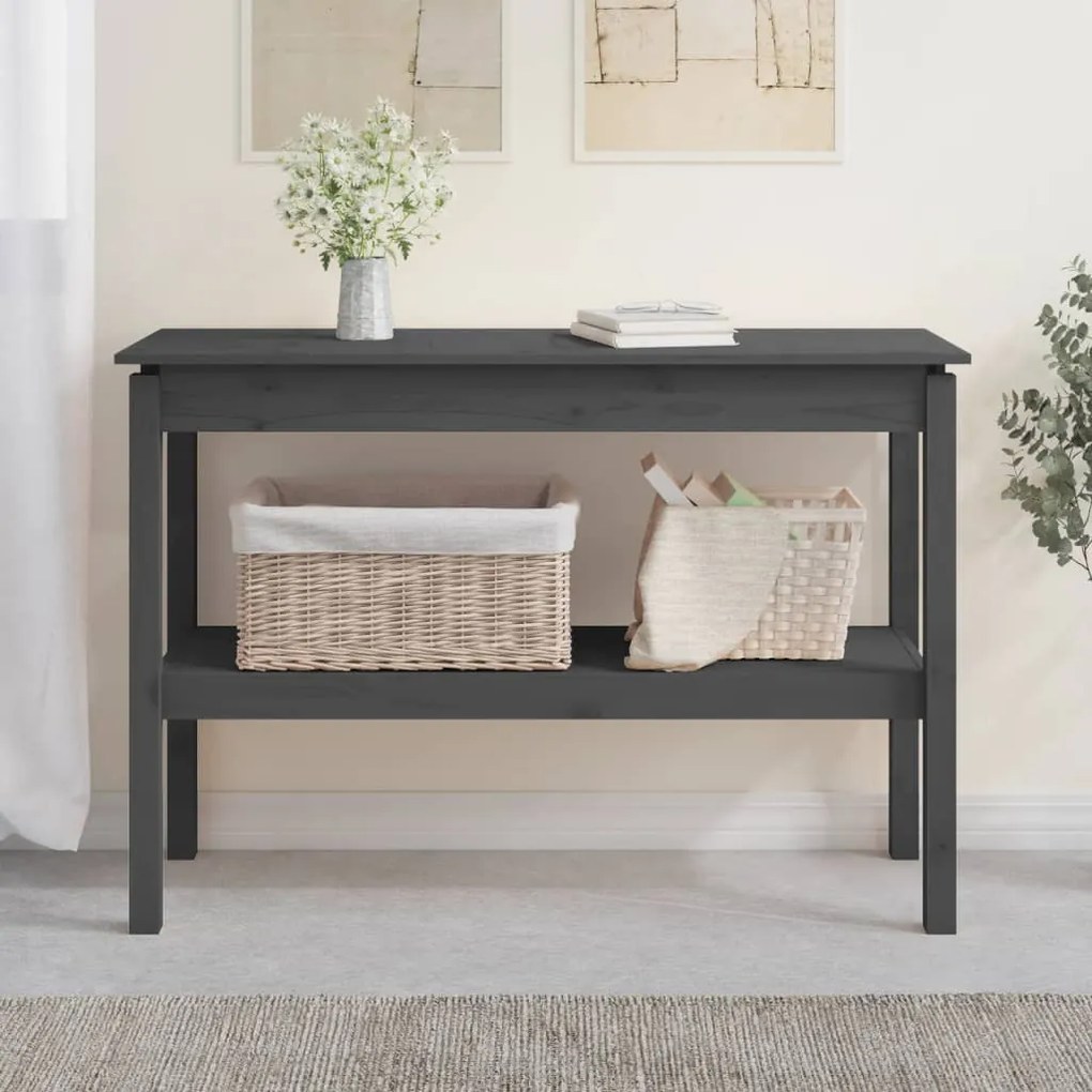 814301 vidaXL Mesa consola 110x40x75 cm madeira de pinho maciça cinzento