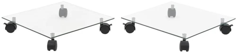 vidaXL Bases com rodas p/ vasos 2 pcs vidro temperado 35x35cm quadrado