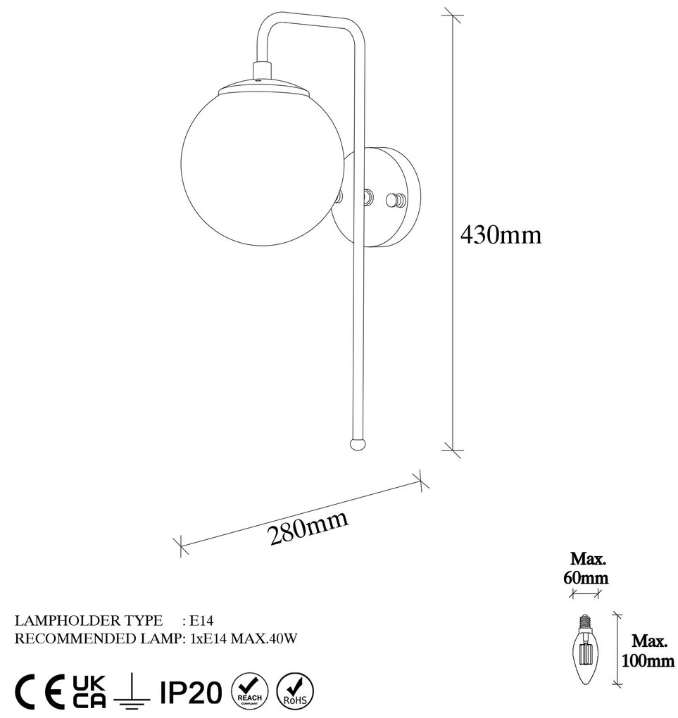 Aplique de Parede Viran – Preto e Branco – 15 x 28 x 43 cm