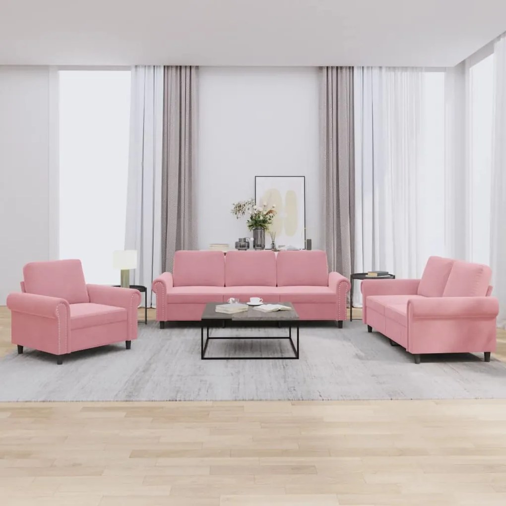 3202173 vidaXL 3 pcs conjunto de sofás com almofadões veludo rosa