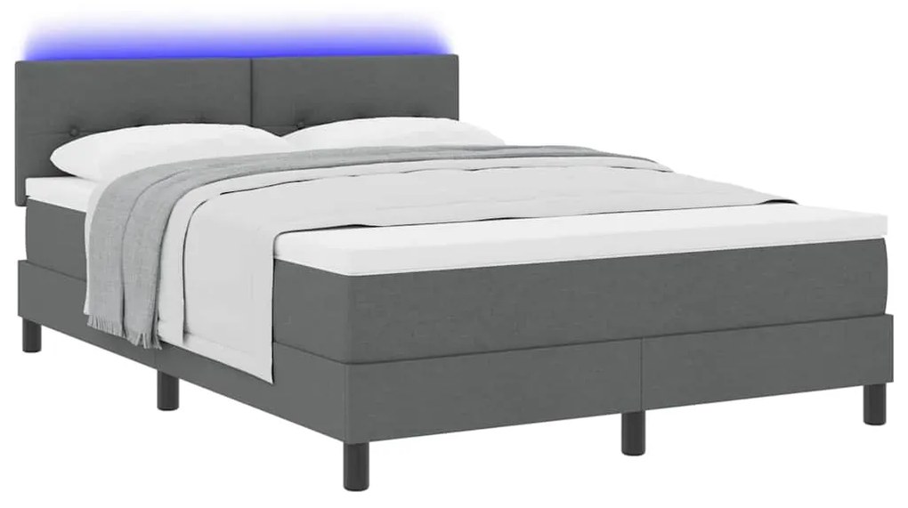 Cama Box Spring com Colchão e LED Cinza Escuro 140x200 cm de Tecido