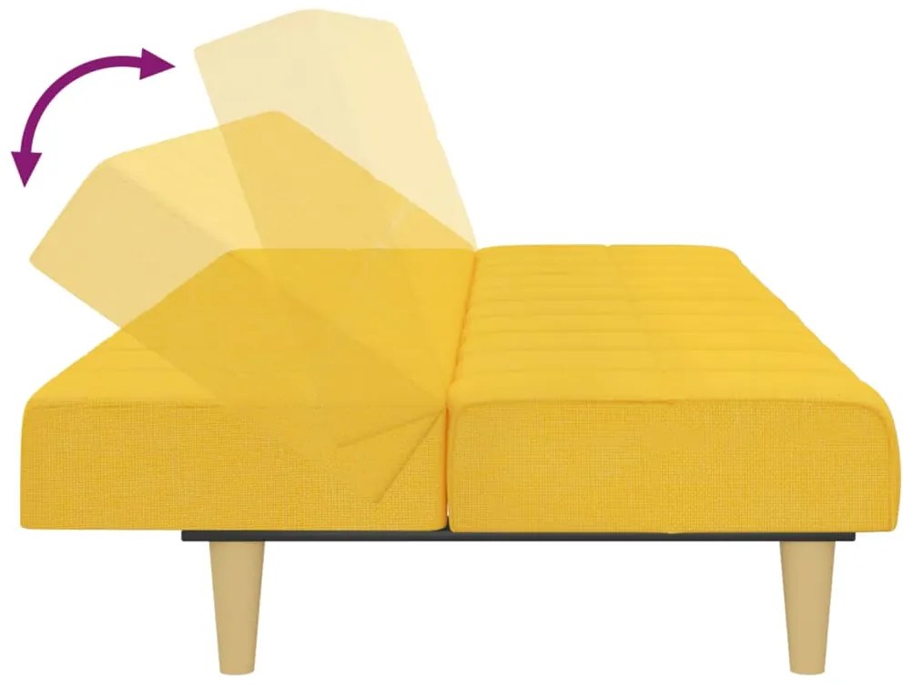 Sofá-cama de 2 lugares tecido amarelo