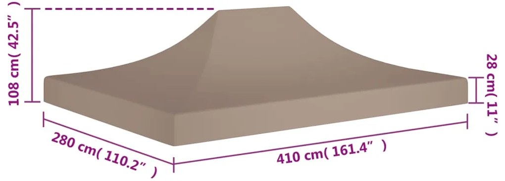 Teto para tenda de festas 4x3 m 270 g/m² cinzento-acastanhado