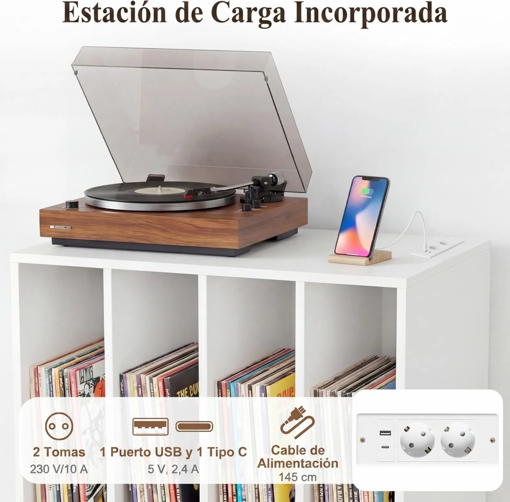 Suporte para Gira-Discos, 50 x 40 x 81 cm, Estação de Carregamento Integrada, Branco