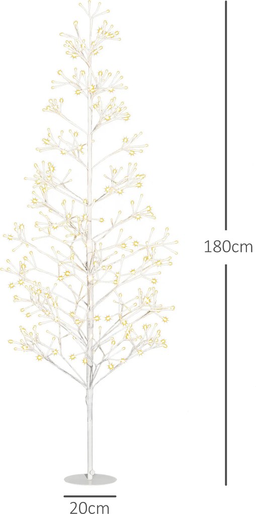 Árvore de Natal Artificial 180 cm com 384 Luzes LED Branco-Quente Ramos Flexíveis Base de Aço Branco