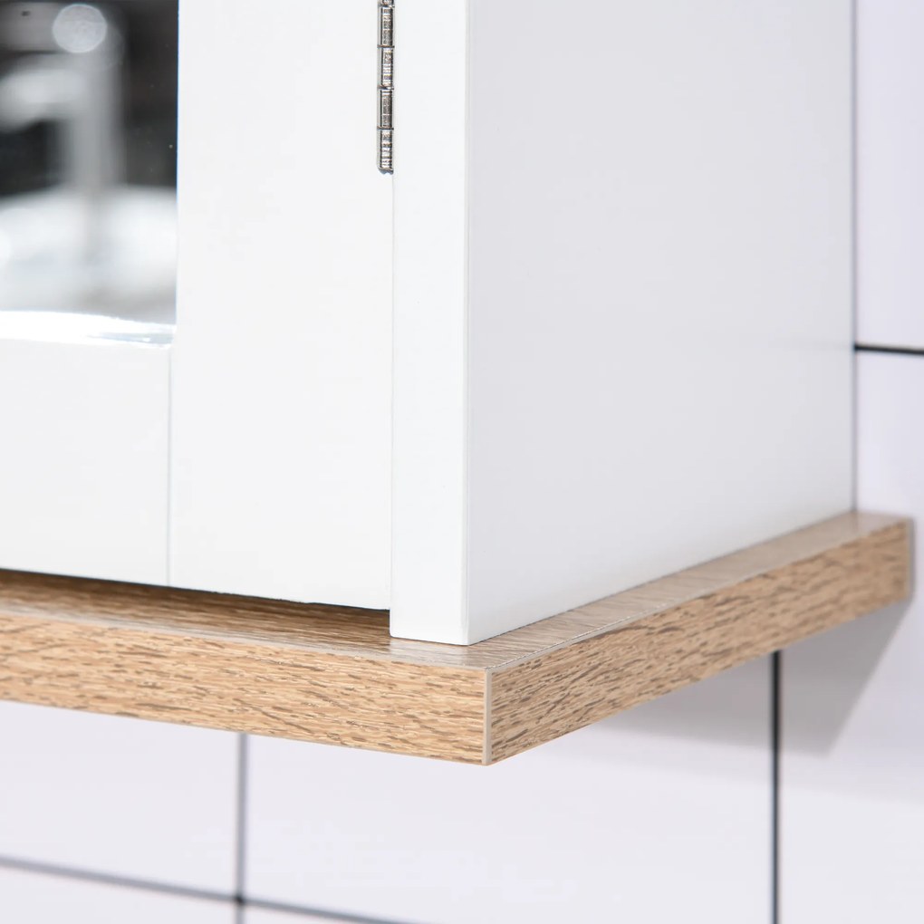 Kleankin Armário de banheiro montado na parede com espelho 2 portas Prateleira ajustável em 3 posições 56x14x46 cm Branco