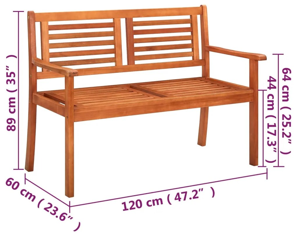 Banco de jardim 2 lugares c/ almofadão 120 cm eucalipto maciço