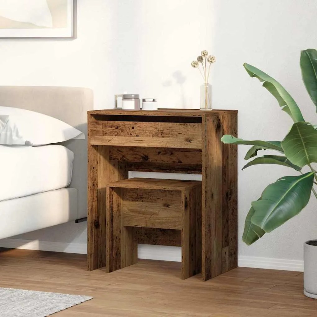 Mesa de Maquilhagem com Espelho Madeira Velha Madeira de Engenharia