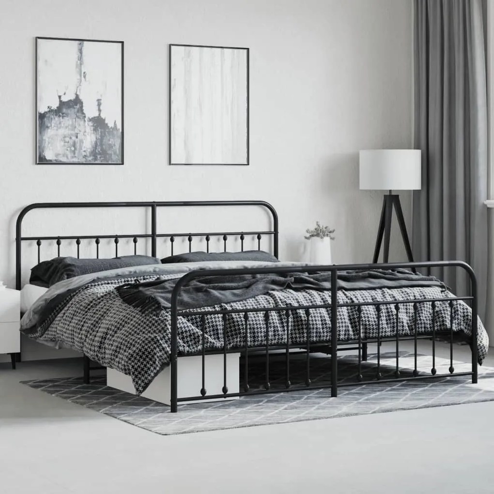 Estrutura de cama com cabeceira e pés 200x200 cm metal preto