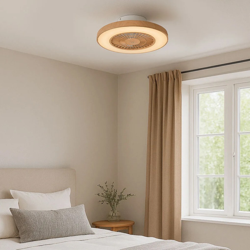 Ventoinha de Teto Efeito Madeira com Efeito Estrela 60cm Incl. LED Regulável com Controlo Remoto - Climo