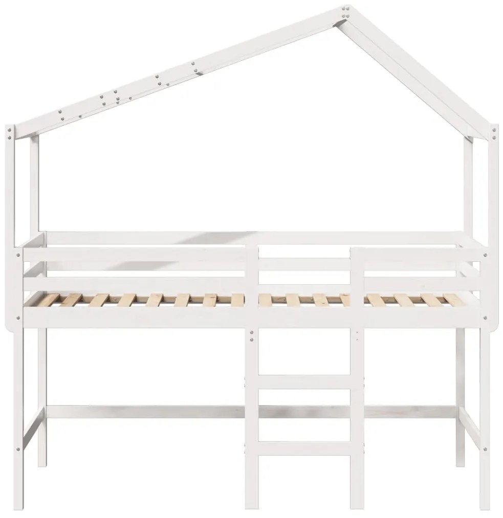 Cama alta c/ escada e telhado 90x190 cm pinho maciço branco