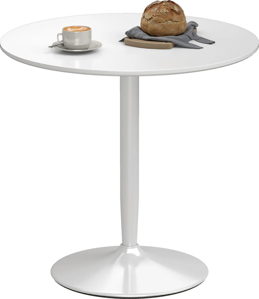 HOMCOM Mesa Cozinha Redonda Jantar Moderna 2 Pessoas Base Aço Almofadas Antiderrapantes Ø80x75 cm Branco | Aosom Portugal