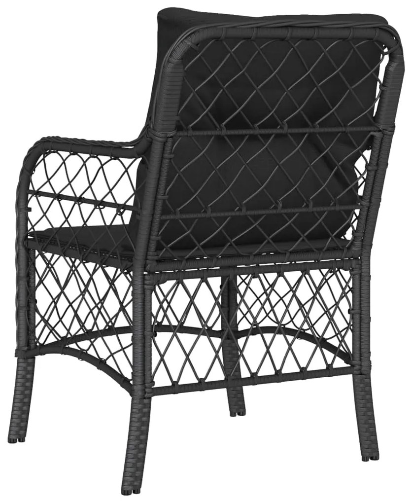 Cadeiras de jardim com almofadões 2 pcs vime PE preto