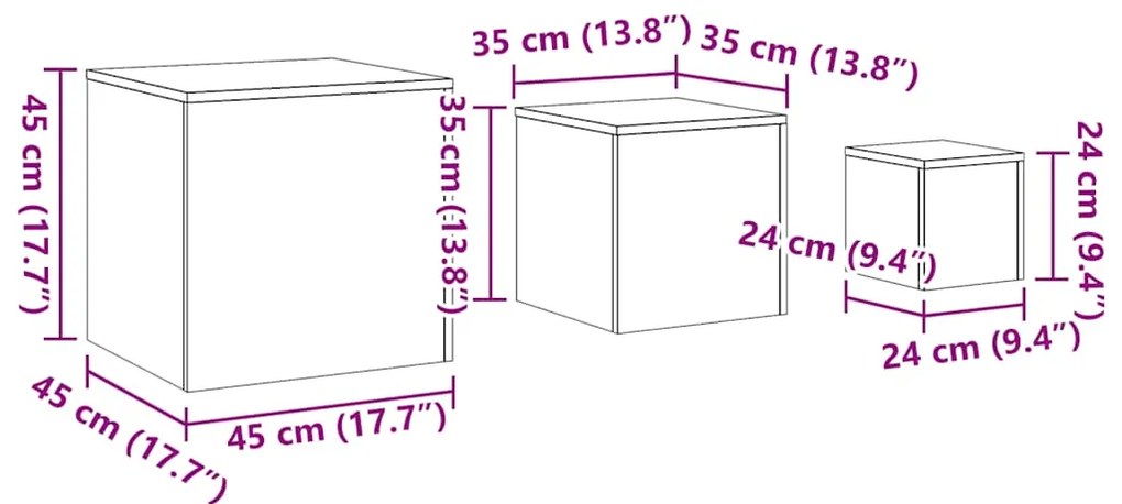 Mesas de apoio 3 pcs derivados de madeira madeira velha