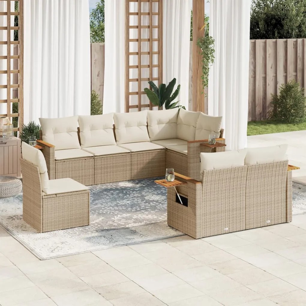 vidaXL 8 pcs conjunto de sofás p/ jardim com almofadões vime PE bege