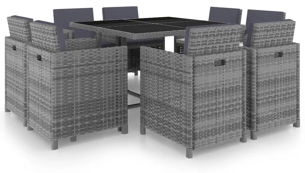 vidaXL 9 pcs conjunto jantar exterior c/ almofadões vime PE antracite