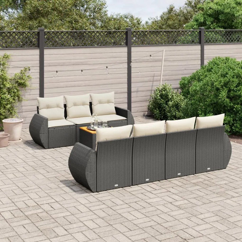 8 pcs conjunto sofás de jardim com almofadões vime PE preto