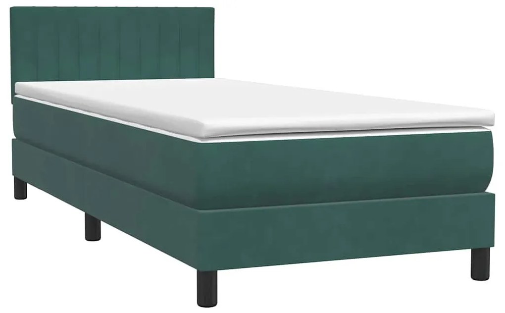 Cama com molas/colchão verde-escuro 80x210 cm veludo