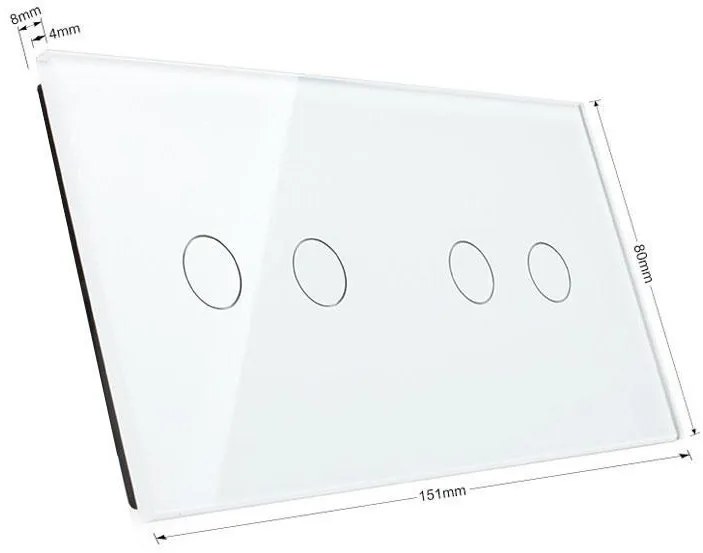 Frente interruptor tátil 2 módulos + 4 botões, Painel dourado vidro temperado