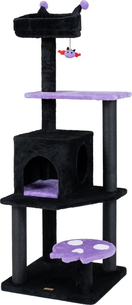 Torre para Gatos de Estilo Gótico, 48,5 x 48,5 x 144 cm, Vários Níveis, Púrpura