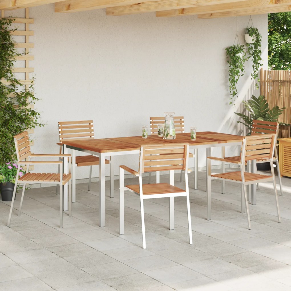 Conjunto de Jantar para Jardim vidaXL de 7 Peças Madeira Sólida Teca