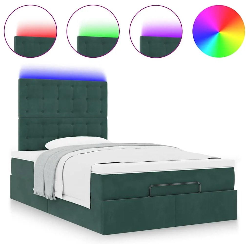 Estrutura de cama otomana com colchões verde escuro veludo
